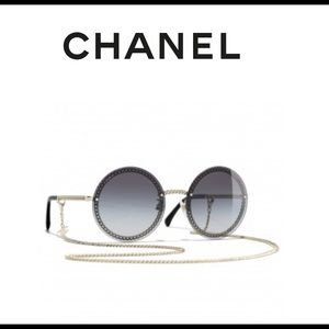 Chanel Metal Chain Round Sunglasses with Chain